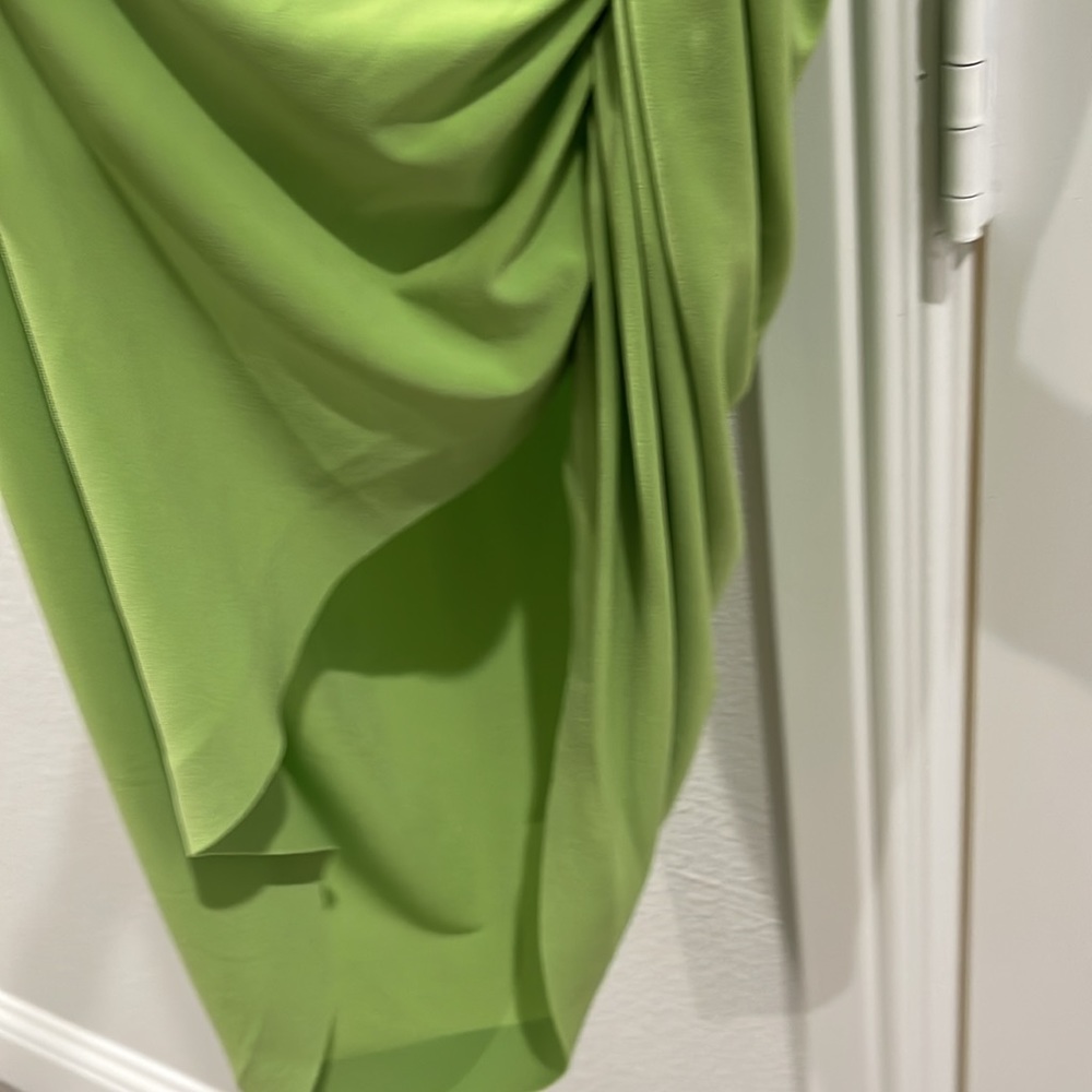 Norma Kamali Neon Lime Ruched Asymmetrical Halter Dress - Picture 6 of 11